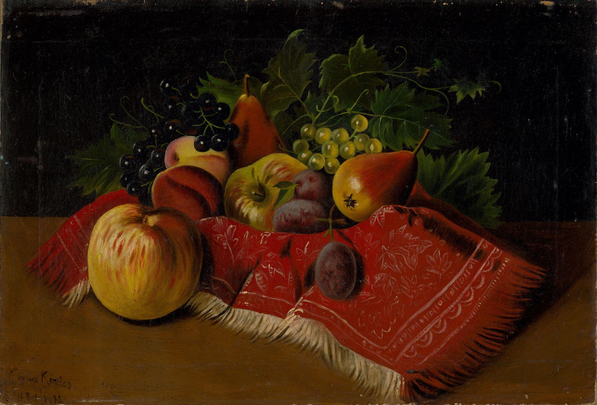 František Kozics: Zatišie s ovocím. 1902, olej na plátne, 32 x 47 cm.