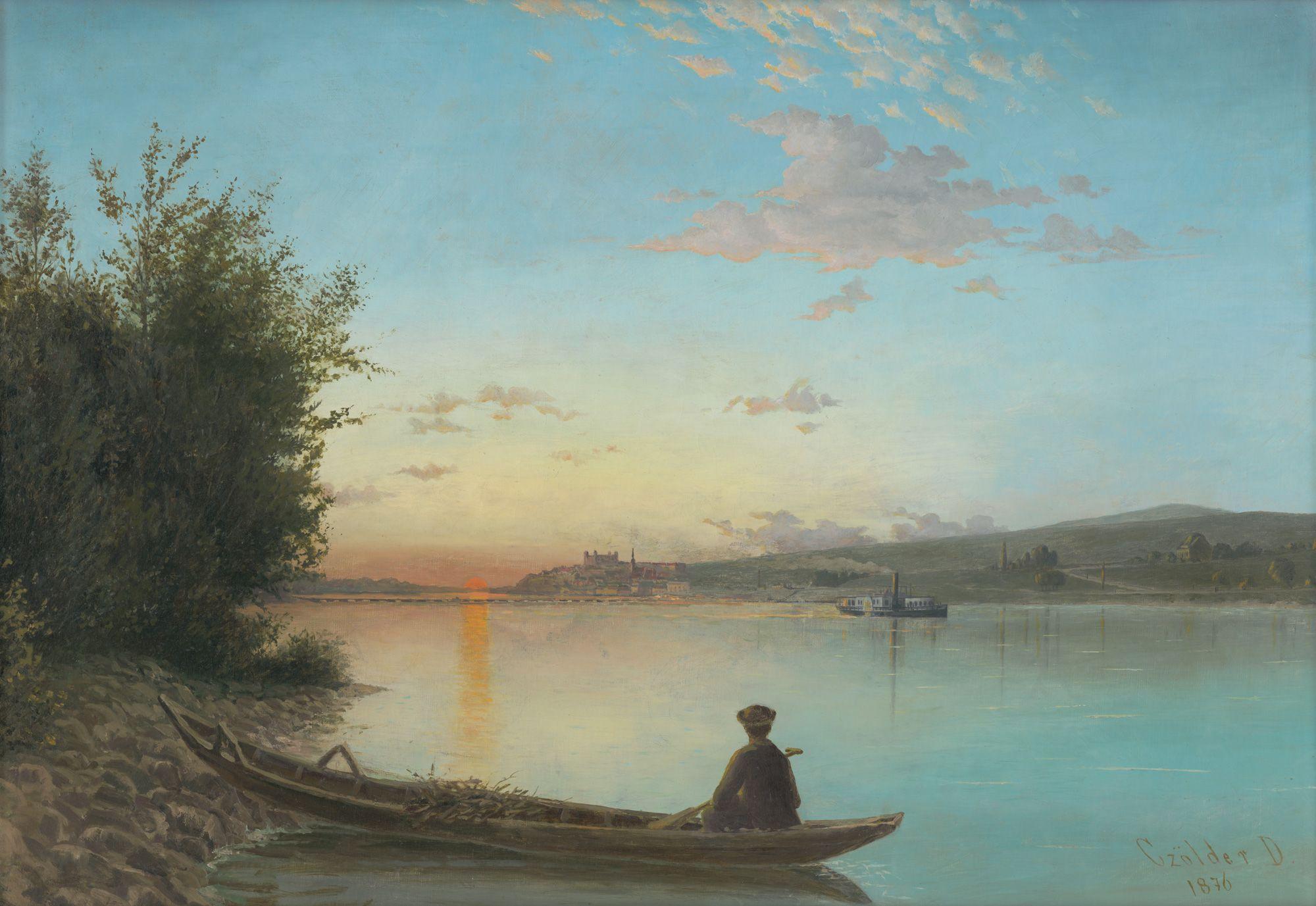 Neznámy autor: Bratislava-západ slnka. 1876 (?), olej na plátne, 58 x 86 cm.